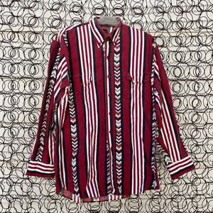 Vintage 90s Karman Aztec Maroon Stripe Southwestern Long Sleeve Button Up Shirt